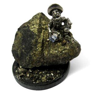 GOLD Prospector On Pyrite Rock Fools Gold With Metal MINER Figurine